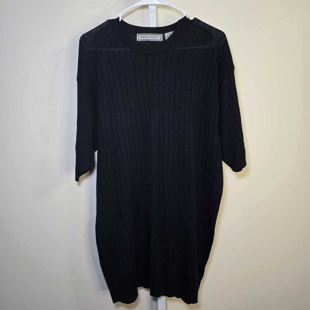 BEAUGENT Mens Black Ribbed‎ Knit Sweater Dress Pullover XL 100% Acrylic